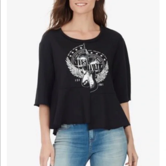 William Rast Black & White Offset Graphic Sweatshirt Tee Juniors Size XS - Picture 1 of 7